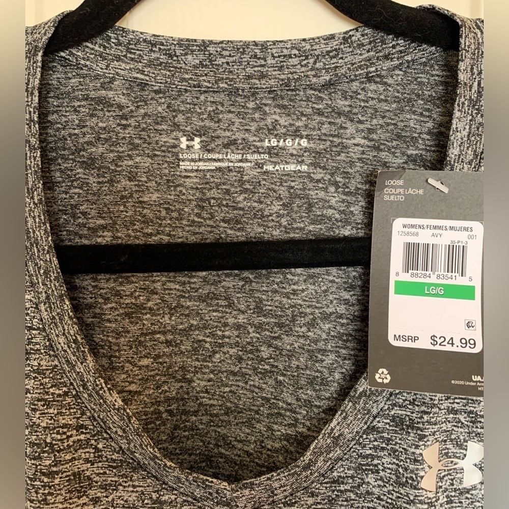 NWT Under Armour HeatGear Battleship Grey Heather workout shirt. size Large. - Picture 4 of 6